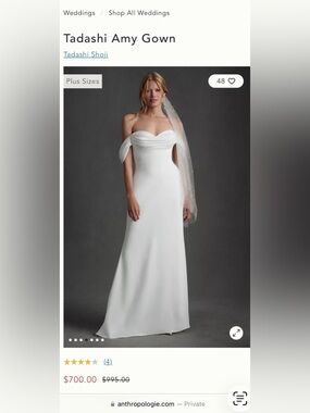 Tadashi Shoji White Off-Shoulder Bridal Gown